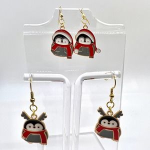 Christmas Earrings - Penguin Earrings - Reindeer Earrings - Santa Hat Earrings